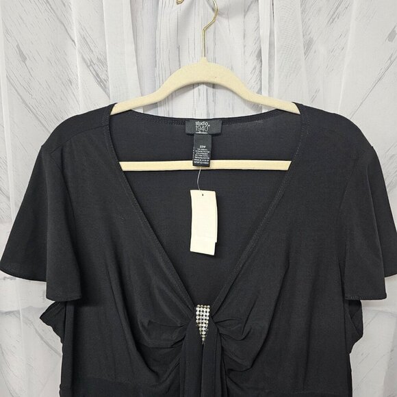 NWT Studio 1940 Black Chiffon Flowy Evening Retro Dress Size 22W - Picture 2 of 11